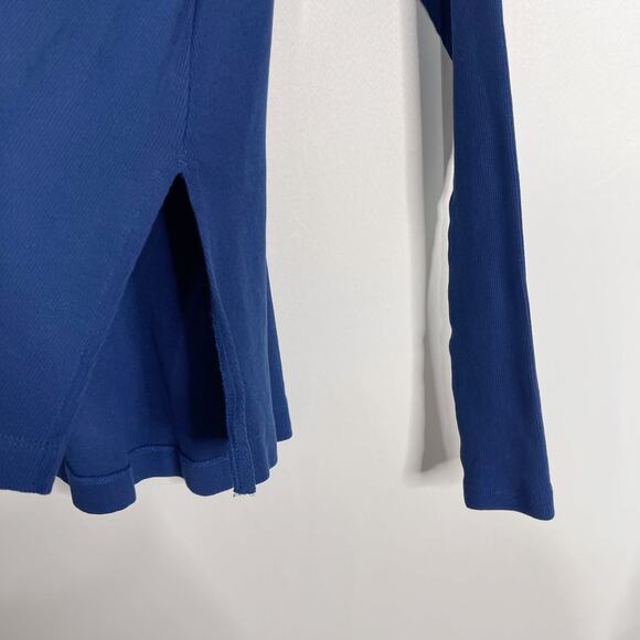 New Free People XS Blue Daniella Lace Top Long Sleeve Ribbed Swingy Side Split - Picture 5 of 11